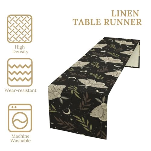 Celestial Moth Table Runner - Boho Space Black White Butterfly Moon 13x60in Variation of W13"xL60"