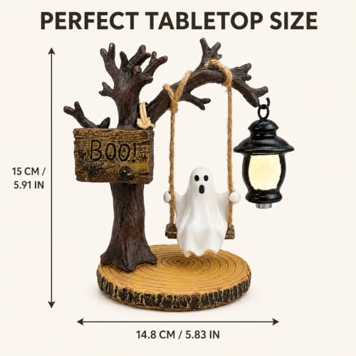 Halloween Ghost Figurine Night Light - Style 5 Spooky Tree Swing Decor for Home & Party
