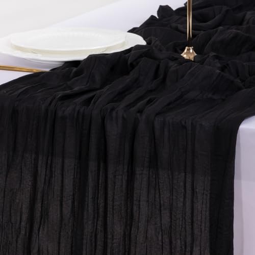 Black 10ft Cheesecloth Table Runner for Halloween Fall Weddings & Parties - Set of 6