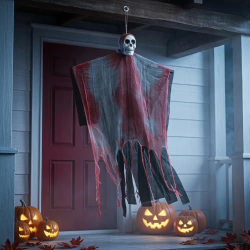 Hanging Ghost Halloween Decorations with Lights - Outdoor 33 Inch Spooky Decor