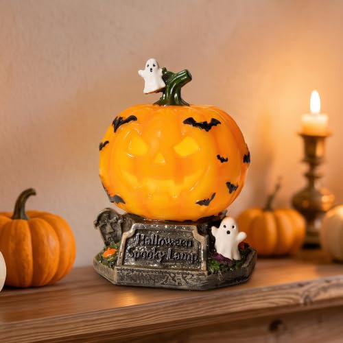 Halloween Spooky Jack-O'-Lantern LED Lamp - Little Pumpkin with Ghosts Bats Tombstone