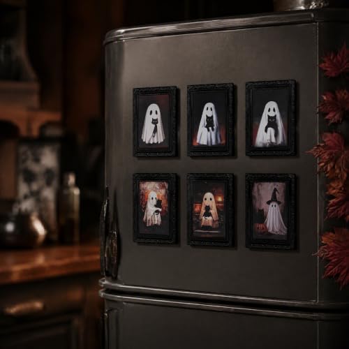 Halloween Ghost Fridge Magnets Set - Wooden Framed Cartoon Wall Decor for Kitchen & Refrigerator