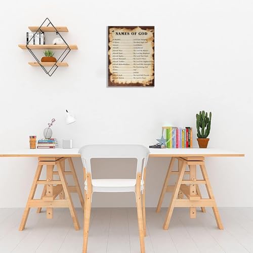 Names of God Canvas Wall Art Poster - 8x12 Inch Religious Scripture Print - White Frame Variation