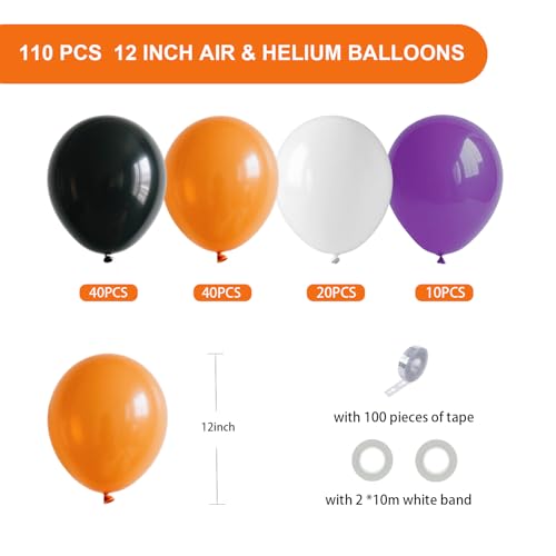 Halloween Balloons Set - 110 Black and Orange Party Balloons - Orange Variation