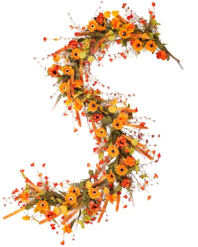 Yellow 2-Pack 6Ft Fall Garland for Mantel Decoration Sunflower Leaf & Berries