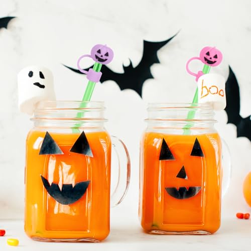 Halloween Pumpkin Silicone Straw Cover Cap - Grimace Pumpkin Variation, Reusable Drink Protector