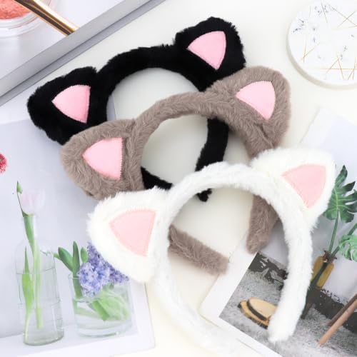 Cat Ears Headband Set - Kitty Costume Accessory for Women Halloween Black White Grey