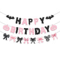 Pink Halloween Decorations Banner with Glitter Bow - Spooky Birthday Party Decor for Girl - Bow Boo Variation