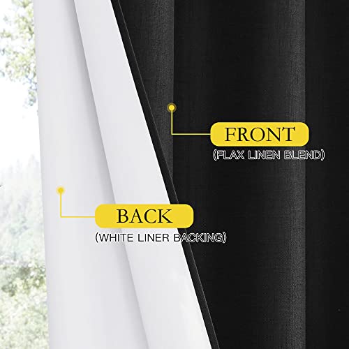 NICETOWN Blackout Linen Look Curtains 52W x 84L Pack of 2 - Black