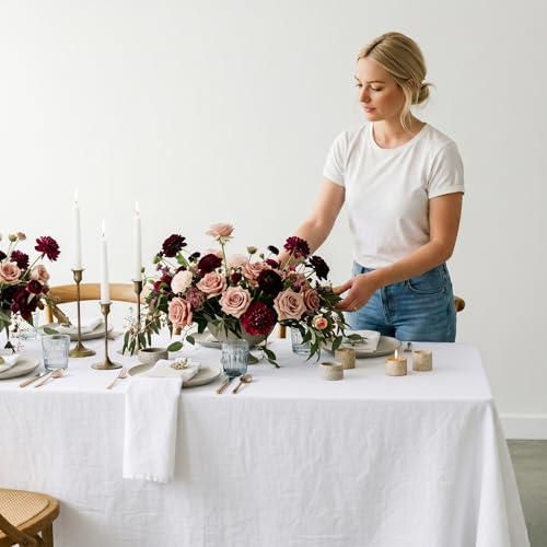 White Linen Tablecloth 54x72 Inches - Handcrafted Pure European Flax
