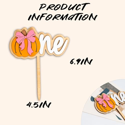 Wooden Pumpkin Cake Topper with Pink Bow - Fall Halloween Thanksgiving Decor - Yellow Variation