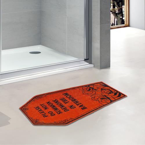 Halloween Bathroom Rug Black Coffin Bath Mat with Variation Orange Coffin Non-Slip Home Decor