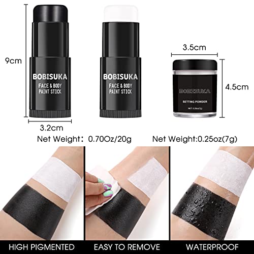 Black White Face Paint Stick Set with Setting Powder for Halloween & Cosplay - Special Effects