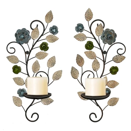Antique Color Metal Wall Candle Sconce Holders Set of 2 Farmhouse Decor