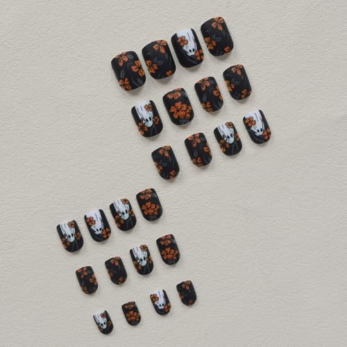 Halloween Press On Nails Short Square with Ghost Design - Style 11