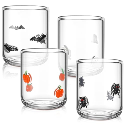 Halloween Icon Glass Cups Set - Pumpkin Spider Bat Ghost, 16oz, Variation of Pumpkin Spider Bat Ghost