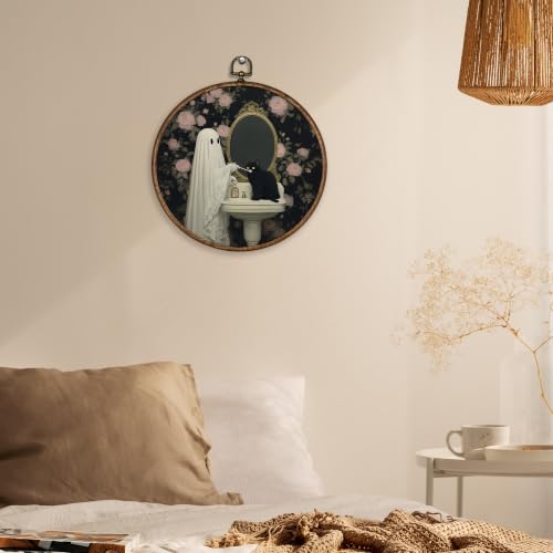 Ghost Black Cat Floral Round Wall Art - 10x10 Inch, Variation Ghost-5