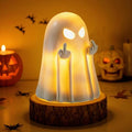 Light Up Ghost Figurine - 5.1 Inch Cute Spooky Halloween Decor, Indoor & Porch Resin Statue - White