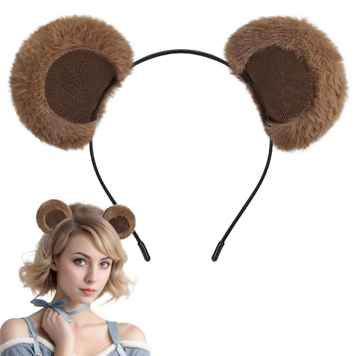 Dark Brown Bear Ears Headband with Movable Plush Ears - Cosplay Costume Accessory