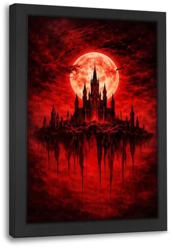 Gothic Castle Wall Art Canvas - Dark Academia Creepy Gothic Decor 16" x 12" - Variation of THIS listing