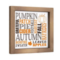 Fall Sign Autumn Wall Decor - Pumpkin, Maple Leaves, Apples, Bonfire, White - 6x6 in