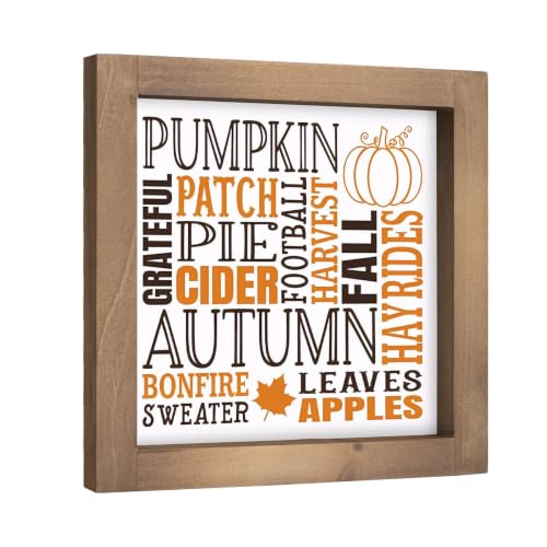 Fall Sign Autumn Wall Decor - Pumpkin, Maple Leaves, Apples, Bonfire, White - 6x6 in