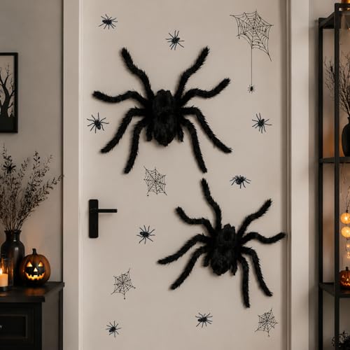 Halloween Wall Stickers Set with Spiders and Webs - Removable Indoor Decorations