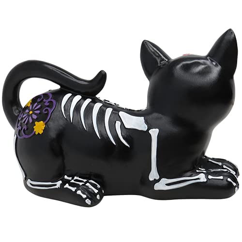 Dia De Los Muertos Cat Figurine - Day of the Dead Halloween Decor, 9 Inch Resin Statue