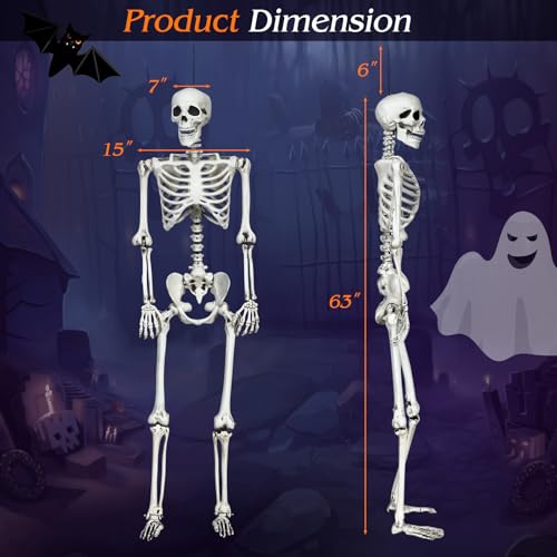 White 5.4 FT Life-Size Posable Skeleton Halloween Decoration