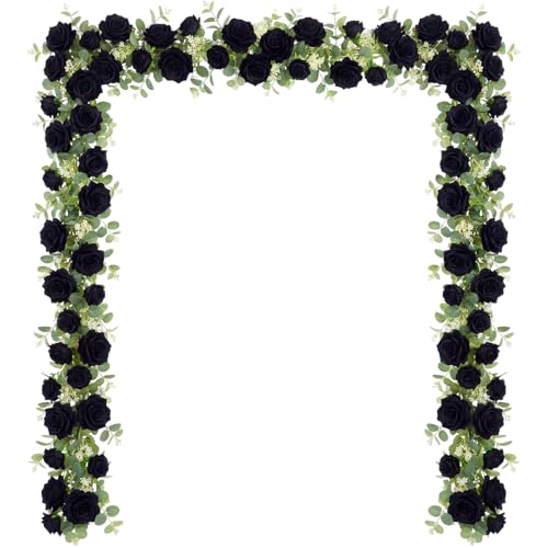 Artificial Rose Garland Set with Eucalyptus - Black Seeded Eucalyptus - 8 Pack 6.56ft Wedding & Party Decor