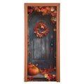 Thanksgiving Wood Door Cover - Stretch Fabric Porch Decoration 35x79 In - Holiday Door Cover