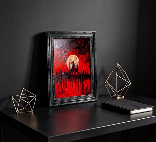 Blood Moon Castle Wall Art - Framed Gothic Canvas Print 16x12 Inches - Spooky Dark Academia Decor