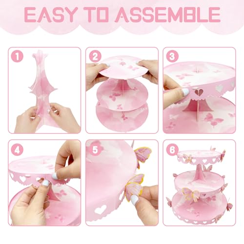 Pink Butterfly Cupcake Stand - 3 Tier Dessert Tower with DIY Decorations & Variations