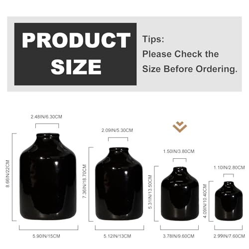 Black Ceramic Vase - 5 Inch Modern Home Decor Centerpiece