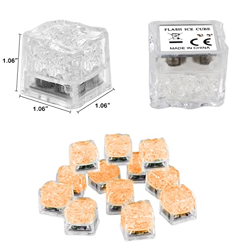 Orange LED Ice Cubes for Drinks - 12PCS Liquid Activated Waterproof Glow in The Dark Party Decor