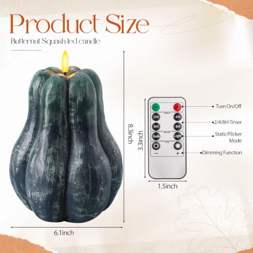 Extra Large Green Flameless Pumpkin Candle - Fall Decor, 8.3'' with Remote