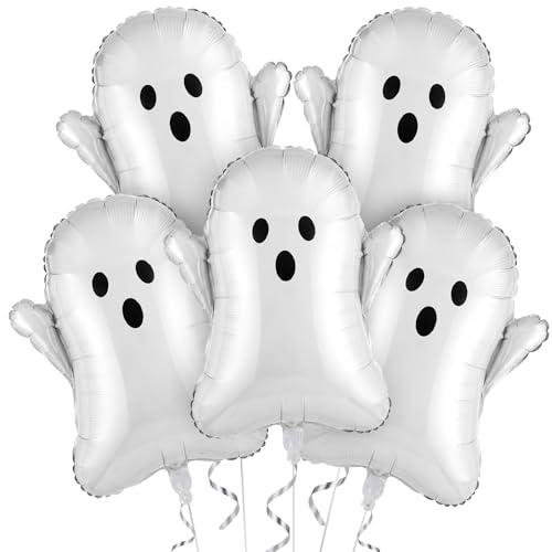 Halloween Ghost Foil Balloons Set of 5 - 22.4 Inch Spooky Party Decorations - Variation: Ghost