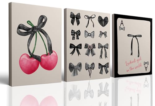 12x16 Inch Framed Pink Coquette Wall Art Set of 3 Black Bows Dorm Room Decor Girls Bedroom
