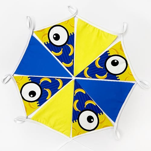 Yellow & Blue Cartoon Party Flags Banner - Big Eyes Banana Flags for Birthday & Events - 36pcs, 10M