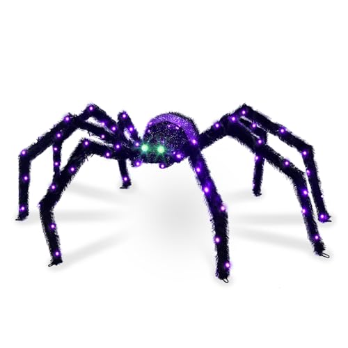 4.2FT Giant Spider Halloween Outdoor Decoration with 90 LED Lights and Ground Stakes