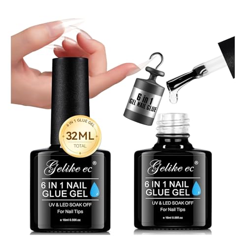 UV Nail Glue Gel 32ML - Strong Press-On & Extension Adhesive, 2pcs 16ML Set