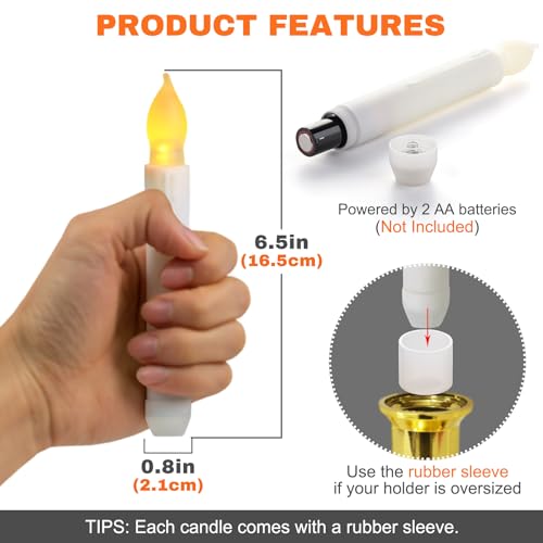 Battery Operated Flameless LED Taper Candles 12-Pack for Holidays & Events