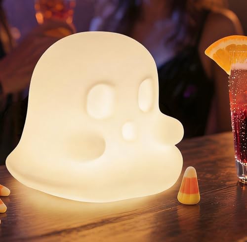Halloween Ghost Night Light - 7 Color Changing Silicone Spooky Decor - Rechargeable Kids & Party Gift - Variation Ghost