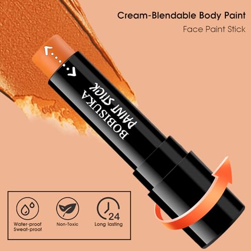 Orange Face Paint Stick - Creamy, Blendable, Sweatproof for Halloween & Cosplay - Tiger, Pumpkin, Fire Makeup
