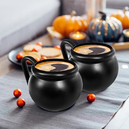 6 Pcs 15 oz Black Cauldron Mug Set - Plastic Halloween Party Cups