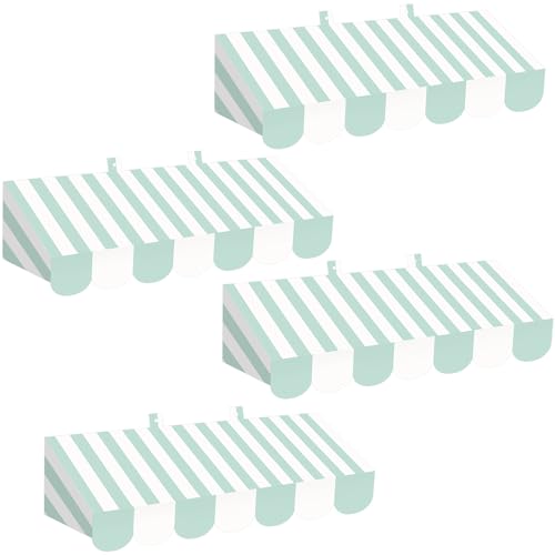 4 Pack Carnival Theme Wall Awnings - Stripe Mint White, 24.8 x 8.3 Inches, Party Decor