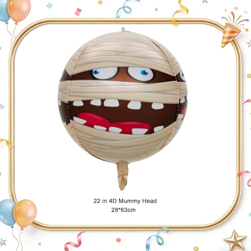 2-Pack 22-Inch Mummy Head Foil Balloons for Halloween & Egyptian Theme Decor