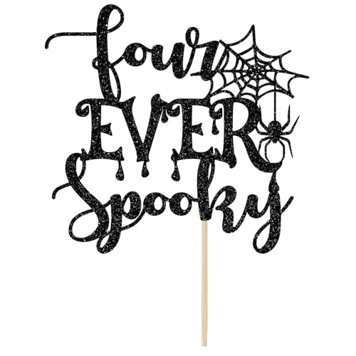 Halloween Spooky Cake Topper - Black Glitter 4th Birthday Decoration