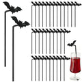 Halloween Black Glitter Bat Drinking Straws with Bat Style Toppers - 40 Pcs