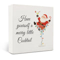 Christmas Santa Cocktail Wooden Sign - Funny Xmas Bar Decor - 5x5 Inch Santa Claus Wood Block - Holiday Desk Wall Decoration - Santa Cocktail Variation